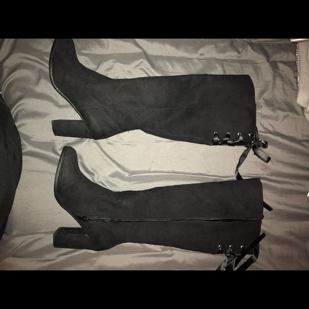Black suede knee high boots